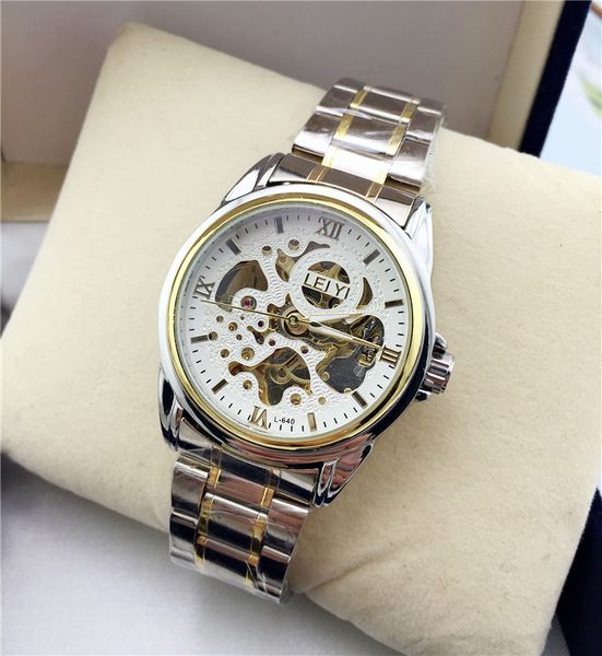 

men's business watch, mechanical men's fully automatic precision steel belt fashion trend, hollow leisure watch, Slivery;brown