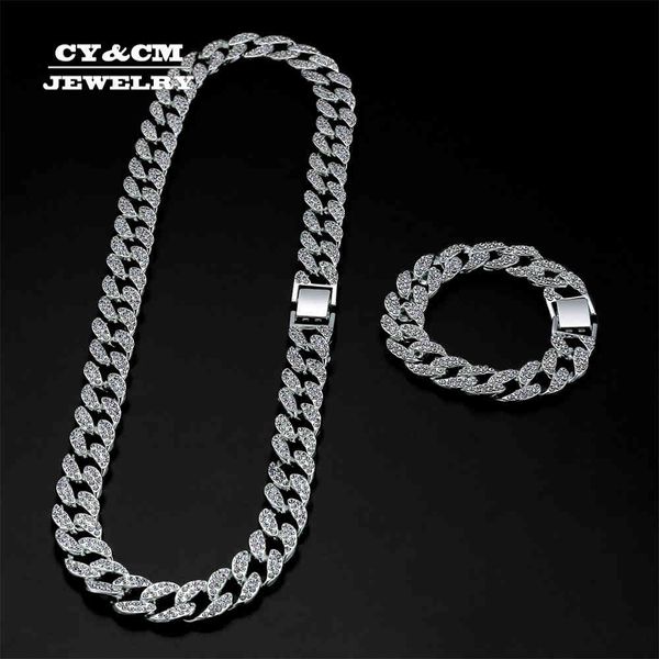 

15mm bling maimi cuban link chain necklace men's hip hop gold silver color iced out rhinestone necklaces jewelry drop shipping x0509, Black