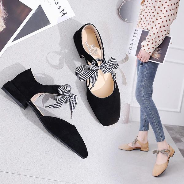 

spring women low heel elegant flock shoes handmade thick andals square toe girls gladiator woman sandals, Black