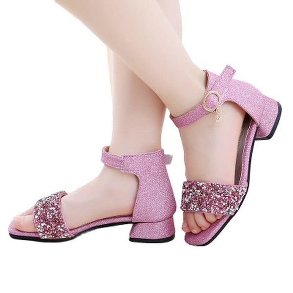 

sandals children's shoes girls summer 2021 high-heeled princess beach big children black performance, Black;red