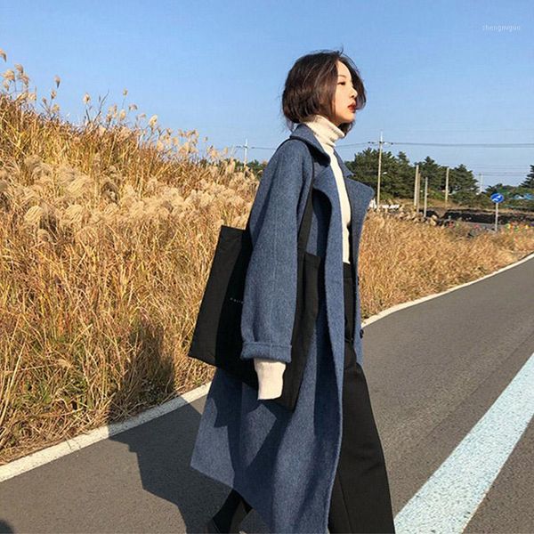 

women's wool & blends winter cashmere long coat women warm outerwear ladies thicken trench coats elegant female office wear korean clot, Black