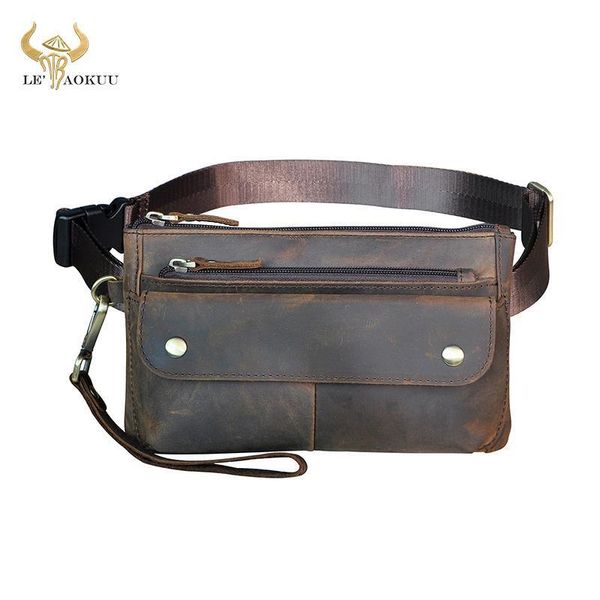 

crazy horse leather men casual fashion travel fanny waist belt bag chest sling bag design bum 7" phone case pouch male 8136