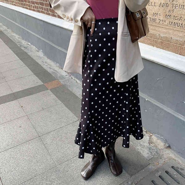 

polka dots elegant vintage fashion feminine chic retro female ol slim regular a-line women high waist long skirt 210421, Black