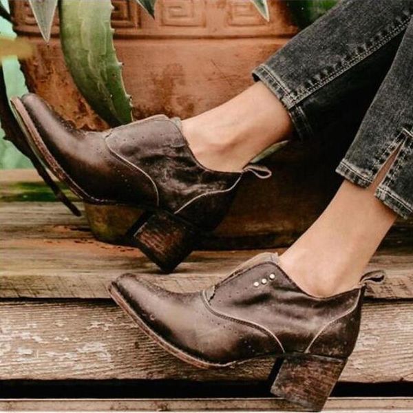 

boots women autumn ankle vintage pu leather booties high heels pumps plus size shoes zapatos de hombres personlizar zapatosd1546, Black