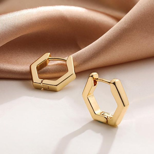 

hoop & huggie minimalist geometric hexagon earrings for women punk gold metal small hoops ear piercing female jewelry gift, Golden;silver