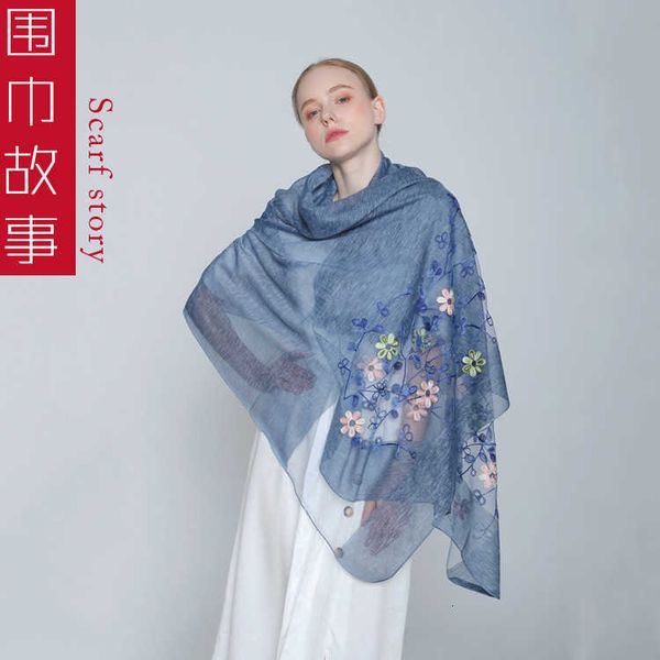 

scarf story hangzhou lady wool embroidery hand embroidered silk scarf air conditioning tourism shawl, Blue;gray