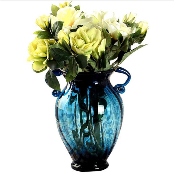 

vases tableglass vase binaural blue living room hydroponics flower arrangement container home decorative vintage europe