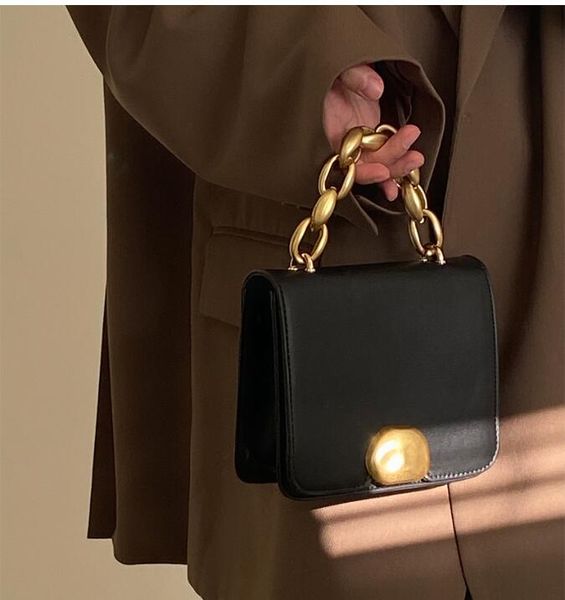 

vintage pu leather ladies single shoulder crossbody bags solid color female small square handle bag simplewomen chain purse