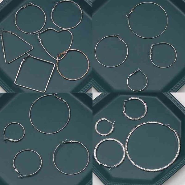 

earrings 2021 new fashion circle exaggerated big earrings diamond 925 silver needle net red ear jewelry, Black