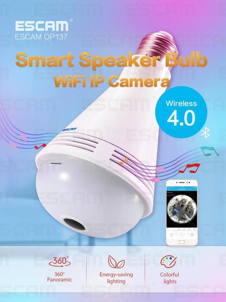 

ip camera wifi 2mp hd 1080p 360 degree panoramic bluetooth speaker bulb security two way talk e27 lamp holder cameras