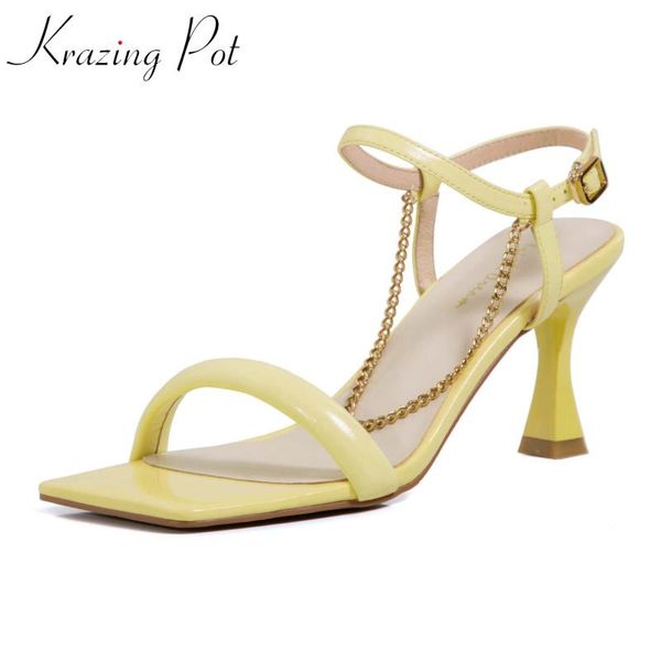 

dress shoes krazing pot full grain leather wedding thin high heels buckle straps princess evening party basic clothing solid sandals l5f2, Black