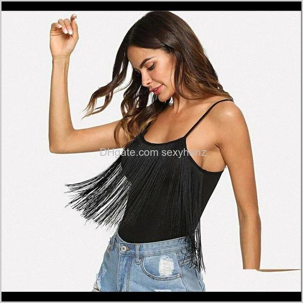 

tanks camis & tees womens apparel drop delivery 2021 hirigin ladies clothing tight stretch black tassel camisole summer suspenders, White