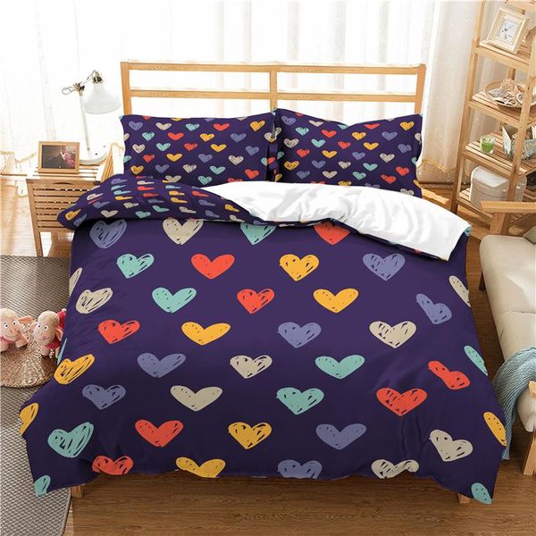

bedding sets home textile luxury 3d heart print 2/3pcs comfortable duvet cover pillowcase  and king eu/us/au size