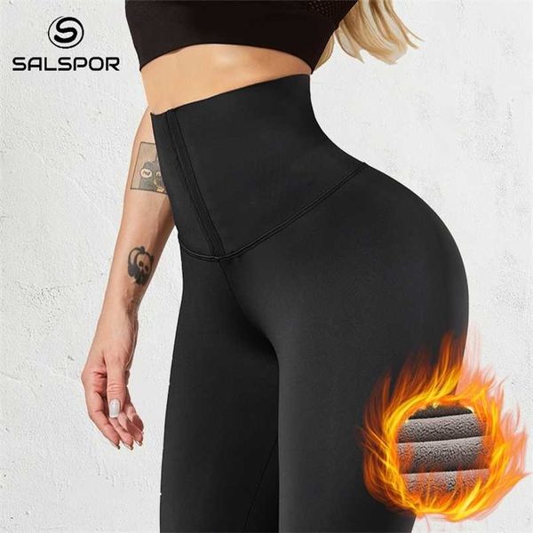 

salspor women high waist winter keep warm legging push up leggings for fitness sports corset slim sportswear female pants 211021, Black