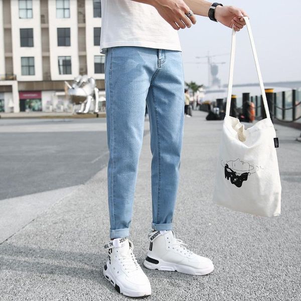 Pantaloni jeans da uomo 9 punti estivi piccoli piedi larghi sottili moda coreana ragazzi Ins9 punti versatili