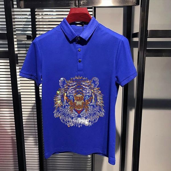 

famous hip hop mens polo gradient tiger short sleeved quick delivery perfect shirt drill lapel trend, White;black