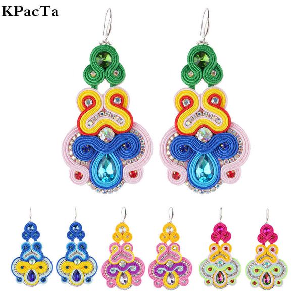 

kpacta 2021fashion soutache handmade women ethnic style earrings crystal decoration accessories bohemian jewelry, Golden
