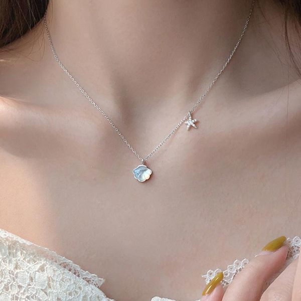 

zircon star geometric shell charm pendant choker necklace 2021 fine jewelry for women gift necklaces, Silver