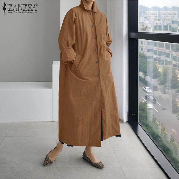 

casual dresses lapel neck long sleeve loose jackets fashion women trench autumn female solid thin coats outwear plus size 7keb, Black;gray