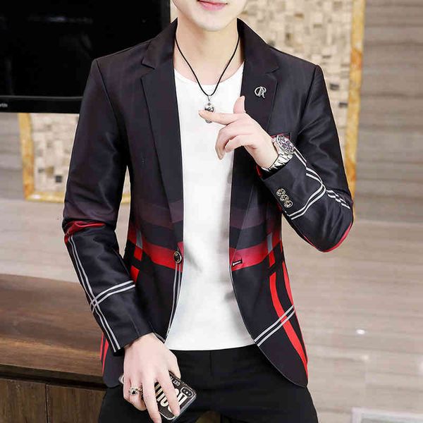 

men's suits & blazers gradient plaid men slim casual wedding business suit jacket stage party social male clothing dress coats cos, White;black