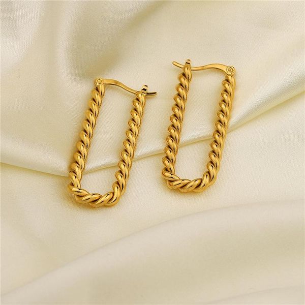 

hoop & huggie geometric twist earring women gold stainless steel helical earrings female fashion jewelry accessories 2021 trendy, Golden;silver