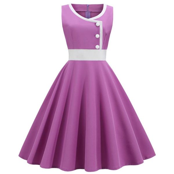 

casual dresses purple tank vintage rockabilly 50s 60s women jurken party swing vestidos navy pinup buttons hepburn summer 2021, Black;gray