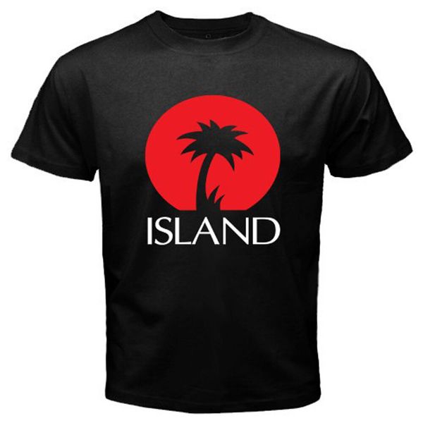 

new island records palm logo men's black t-shirt size s-3xl, White;black