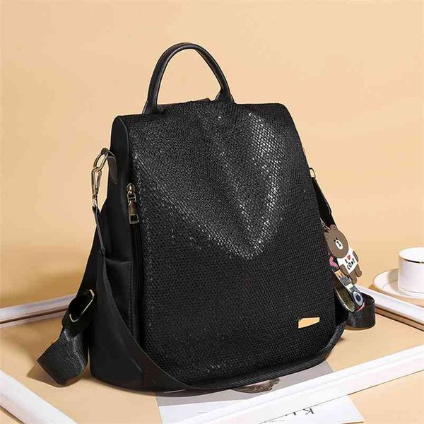 

high capacity women oxford cloth backpacks sequin grid school for teenage girls ladies bagpack travel shoulder bag 210922