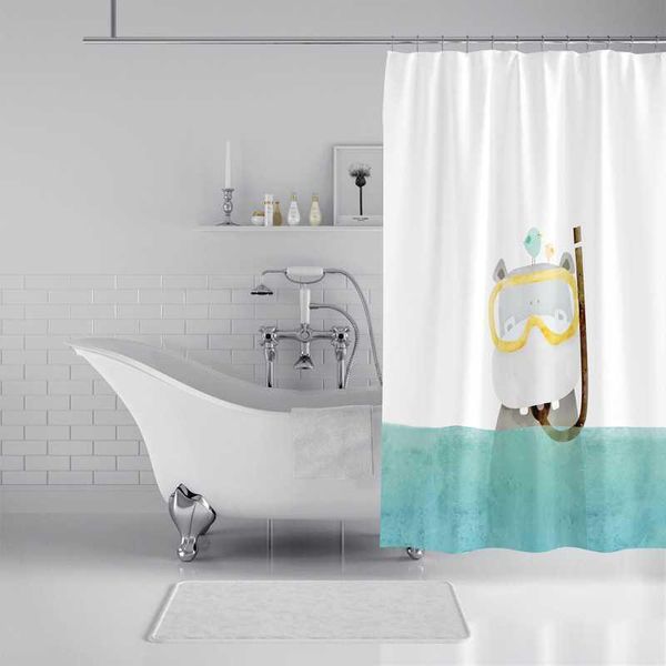 Cortinas de chuveiro fofas de impressão de animais de origem estampa de desenho animado banheiro poliéster à prova d'água com ganchos decoração em casa