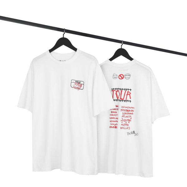 

travis scott hand-painted lines oversized version of hip-hop high street short-sleeved t-shirt, White;black