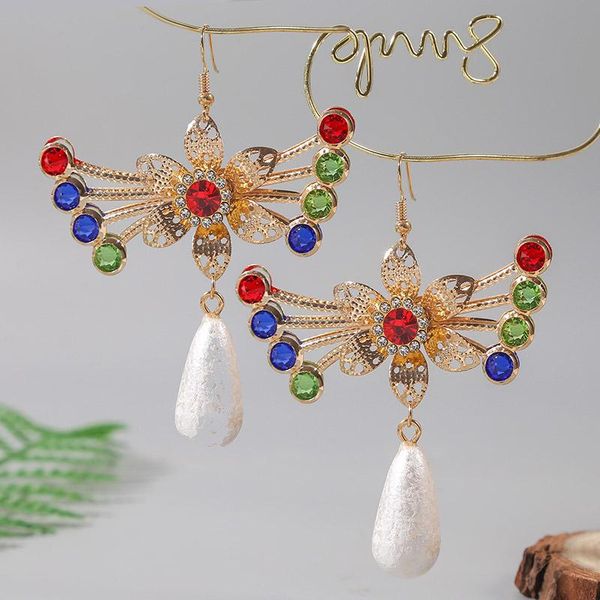 

dangle & chandelier trendy ladies multicolor crystal gold color metal hollow flower drop earrings for women water shape pearl earring, Silver
