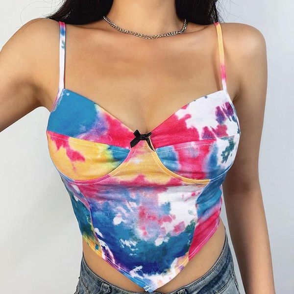 

women's tanks & camis tie dye tight vest deep v-neck sleeveless women sling tank 2021 summer cropped, White