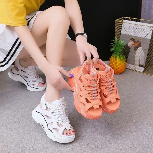 

sandals internet celebrity daddy women 2021 summer ins hollow-out breathable mesh thick bottom orange sports trendy, Black