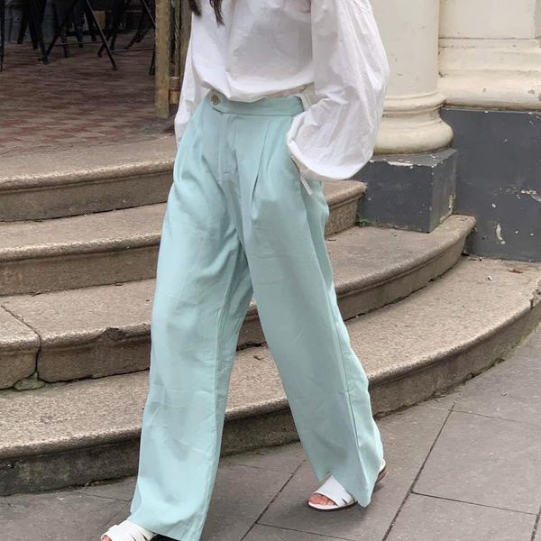 

women's pants & capris goohojio 2021 wide legs comfort women high waist casual autumn solid color slacks long trousers female, Black;white