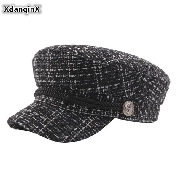 

berets xdanqinx 2021 autumn and winter women's flat cap fashion knitted army military hat button rope decoration trend student caps, Blue;gray