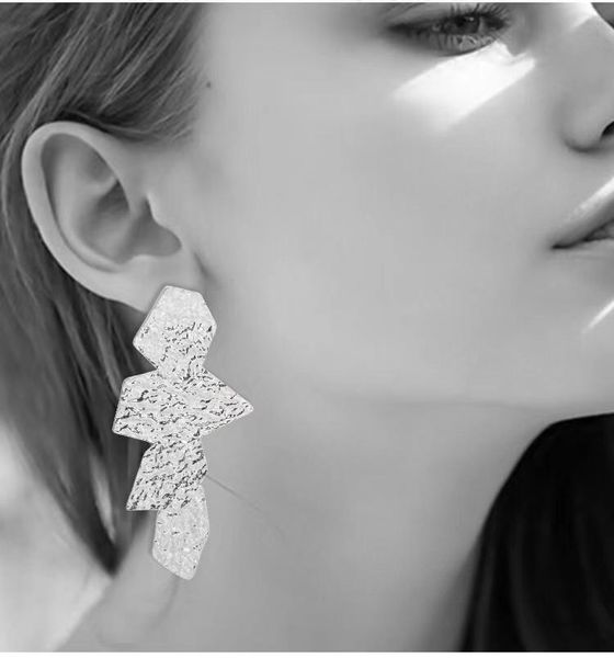 

hoop & huggie europe and the united states fashion irregular stitching geometric earrings personality metal texture stud, Golden;silver
