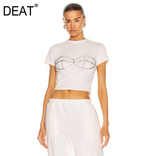 

[deat] 2021 summer short sleeve t-shirt for women heavy industry diamond black and white high waist navel gx1074 women's