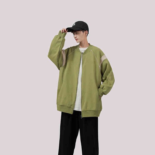 

2021 autumn new men's stand collar baseball cloth korean fashion loose sports casual coat, Black;brown