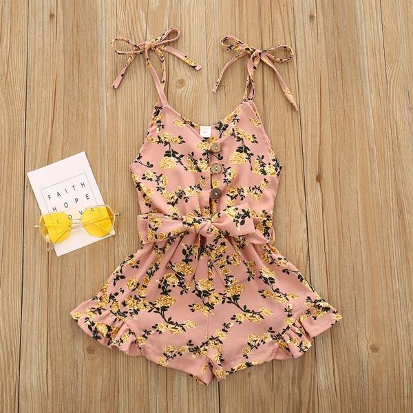 

jumpsuits 1-6y summer baby girls rompers born infant girl sleeveless bandage floral print playsuit sweet outfits, Blue