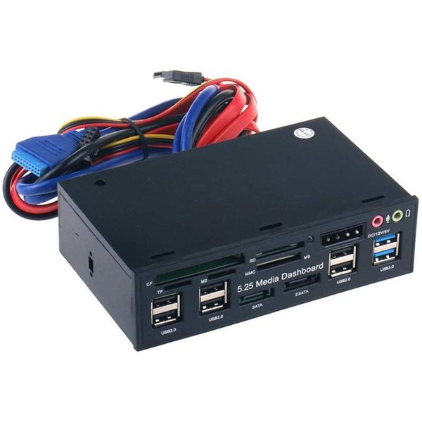 

hubs 5.25 inch pc front panel, audio panel with sata esata, 2 usb 3.0 and 6 2.0, hub sd, tf, mmc, m2, cf, ms, card reader