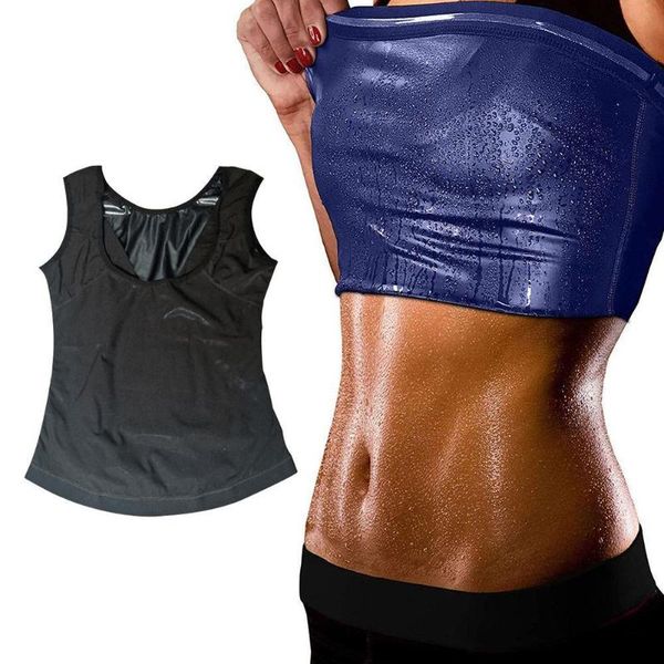 

women sauna shaper vest thermo sweat tank body shapewear slimming waist trainer corset gym fitness shirt workout suits running jerseys, Black;blue