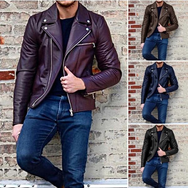

men's fur & faux autumn and winter style men imitation leather clothing jacket fold-down collar pu short casual wear, Black