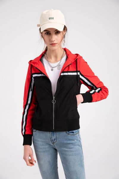 

women's trench coats ladies spring and autumn fashion windbreaker jacket outdoor leisure waterproof striped zipper hooded straight, Tan;black