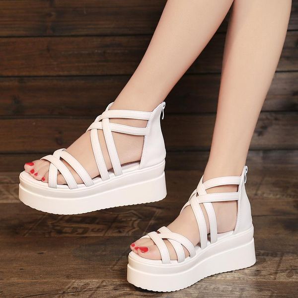 

sandals 2021 women's summer slope heel thick bottom open toe zipper high, Black