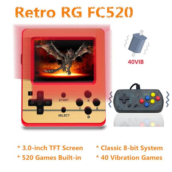 

arrival retro fc plus game player rg fc520 3.0 inch classic 8-bit tv handheld console with 40 vibration games portable players