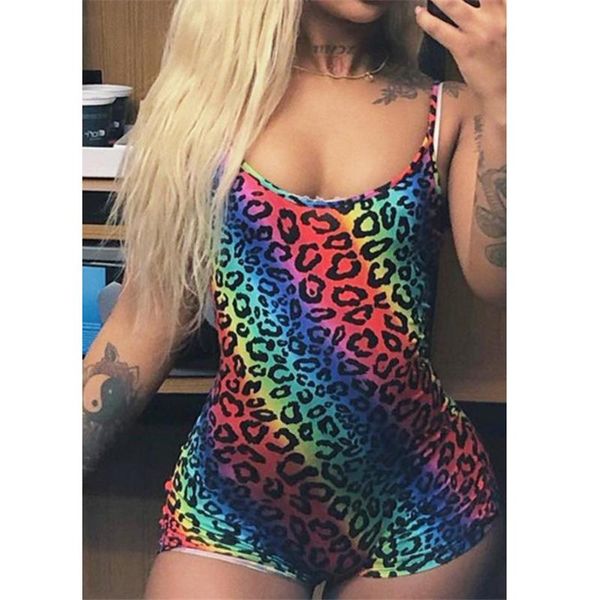 

women's jumpsuits & rompers summer lady sleeveless bodysuits playsuits women strappy leopard print playsuit short skinny romper trouser, Black;white