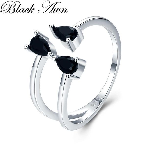 Ringos de cluster Trendy 1.8G 925 Sterling Silver Fine Jewelry Engagement Black Spinel aberto para mulheres G031