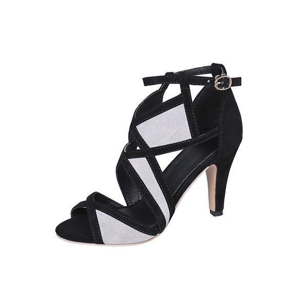 

summer hollow fish mouth thick heel high women's shoes sandals, Black