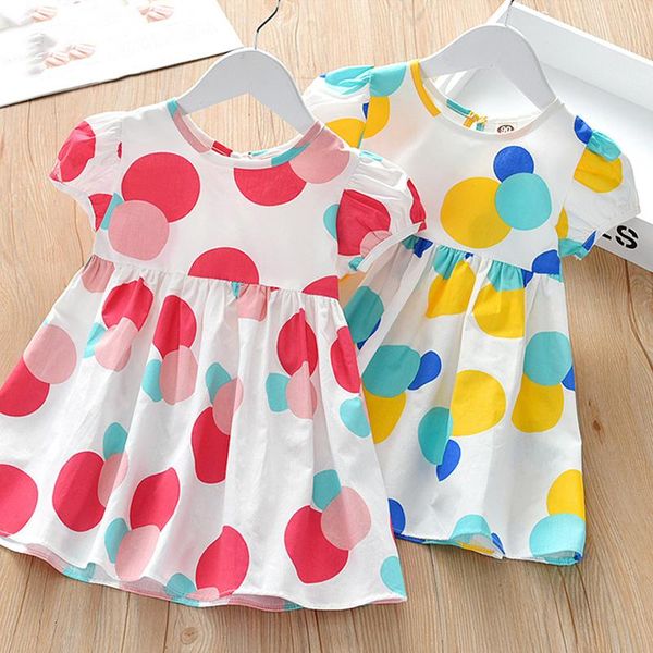 

girls dress summer short-sleeve polka dot printing casual children's toddler cute baby clothes 2-6y girl's dresses, Red;yellow