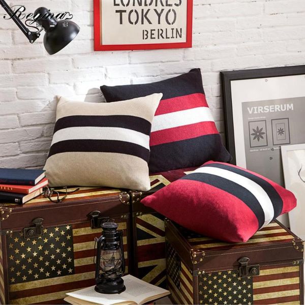 

cushion/decorative pillow yiruio british style velvet cushion cover navy wine three color stripe plaid knitted 100% cotton case for sofa bed